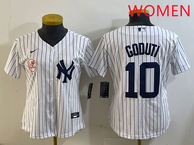 Women New York Yankees 10 Goduti White Stripe 2025 Nike MLB Jersey style 2